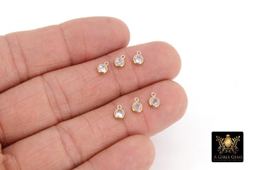 14 K Gold Filled 4 mm CZ DSCB Flatback Charms, Cubic Zirconia Clear April Charms
